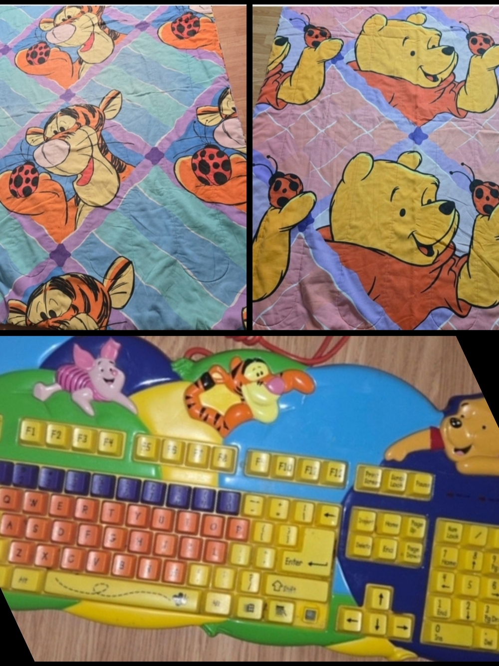 Vintage Winnie The pooh Reversable Full Blanket And Vintage Keyboard